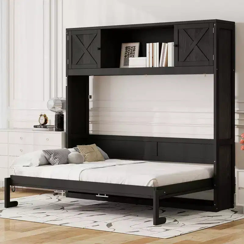 Lit escamotable grand format avec armoires de rangement
