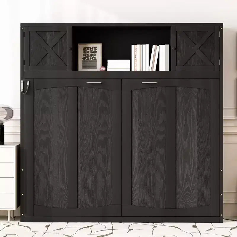 Lit escamotable grand format avec armoires de rangement