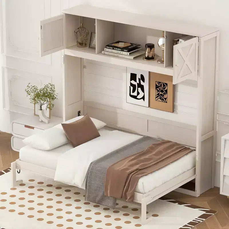 Lit escamotable grand format avec armoires de rangement
