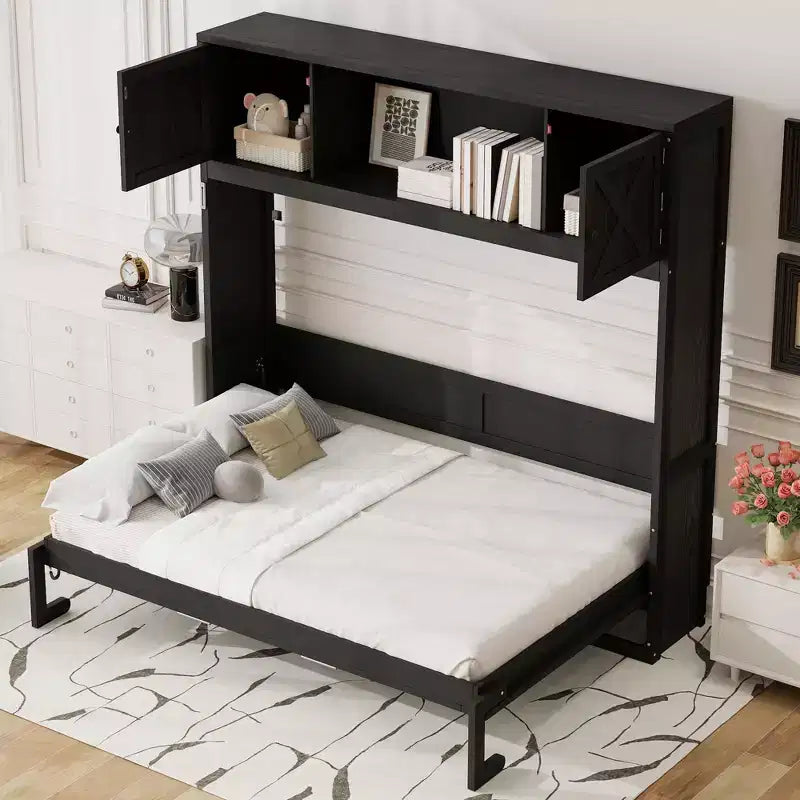 Lit escamotable grand format avec armoires de rangement