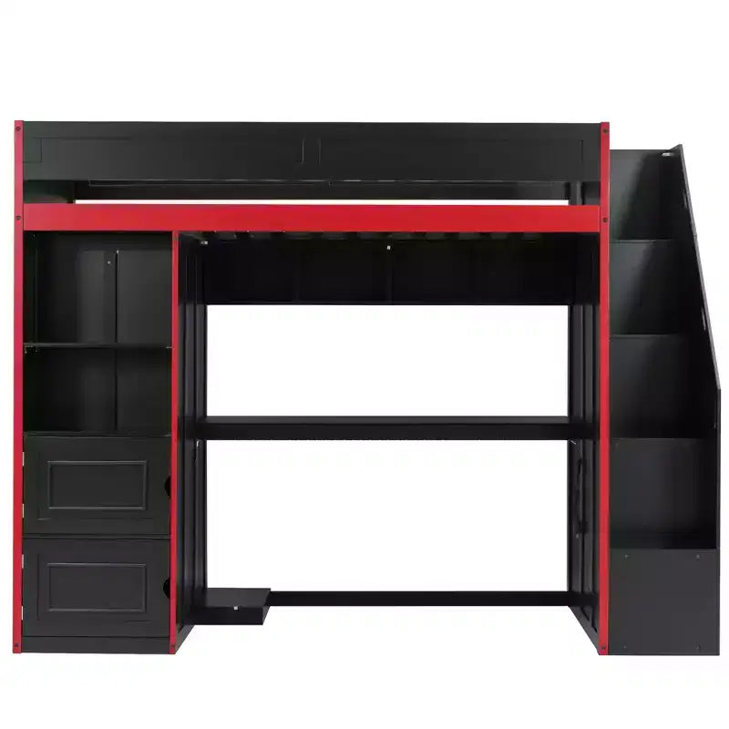 Lit mezzanine de jeu avec bureau, rangements et lumières LED