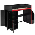 Lit mezzanine de jeu avec bureau, rangements et lumières LED