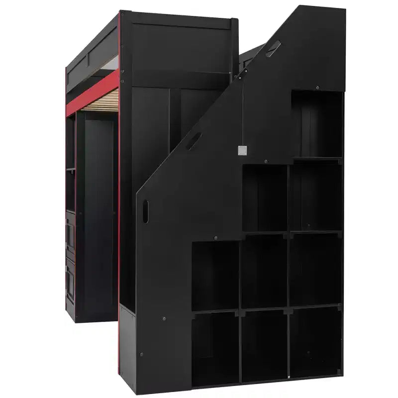 Lit mezzanine de jeu avec bureau, rangements et lumières LED