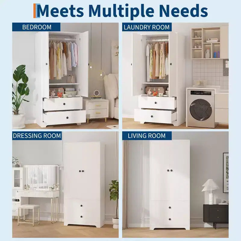 Armoire de rangement à 2 portes, buffet/bahut à panneaux plats en MDF pour chambre, salle à manger et maison