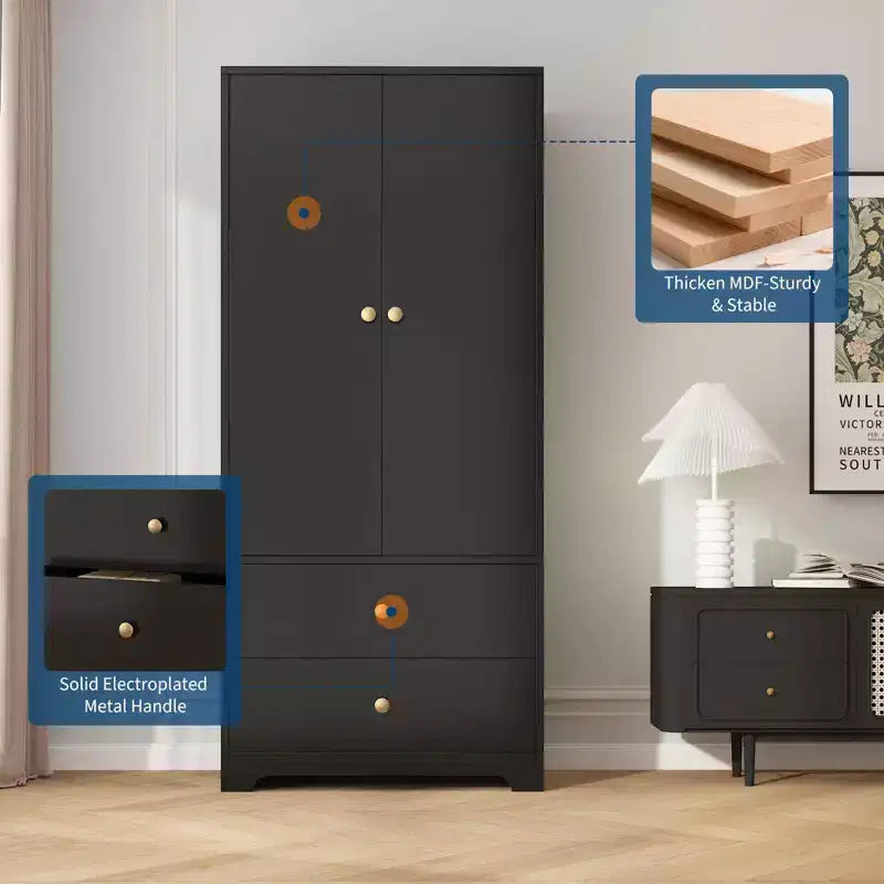Armoire de rangement à 2 portes, buffet/bahut à panneaux plats en MDF pour chambre, salle à manger et maison