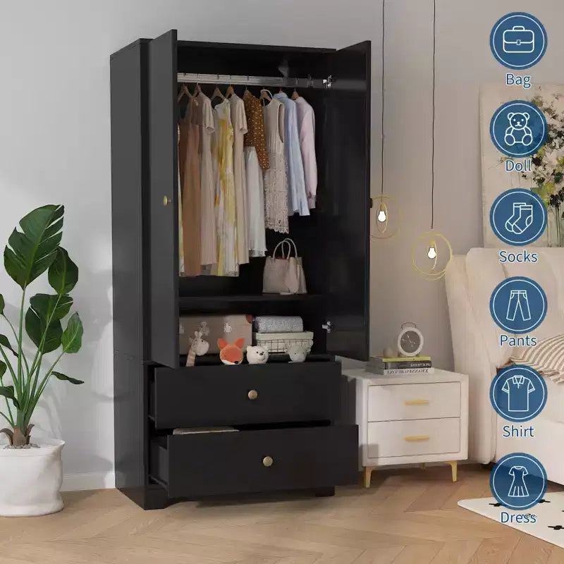 Armoire de rangement à 2 portes, buffet/bahut à panneaux plats en MDF pour chambre, salle à manger et maison