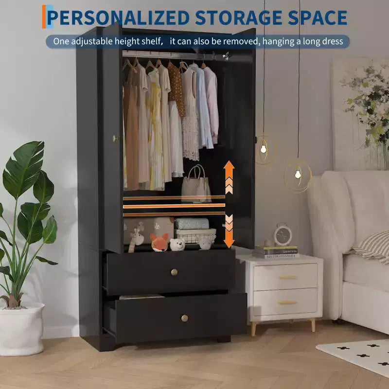 Armoire de rangement à 2 portes, buffet/bahut à panneaux plats en MDF pour chambre, salle à manger et maison