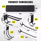Organisateur d'outils, organisateur de garage, rangement mural robuste pour outils de jardin, 66 x 16 pièces, avec 12 crochets réglables