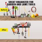 Organisateur d'outils, organisateur de garage, rangement mural robuste pour outils de jardin, 66 x 16 pièces, avec 12 crochets réglables