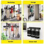 Organisateur d'outils, organisateur de garage, rangement mural robuste pour outils de jardin, 66 x 16 pièces, avec 12 crochets réglables