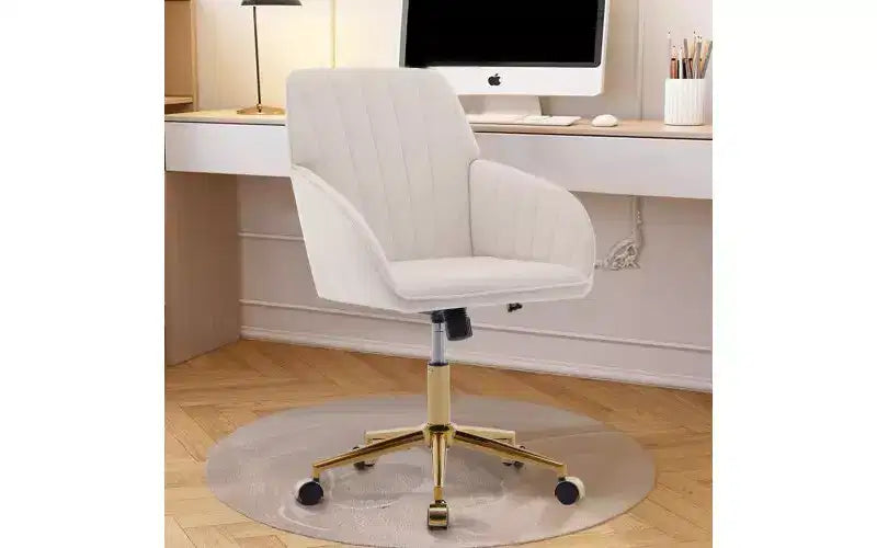 Chaise de bureau ergonomique de luxe, chaise de bureau à domicile en velours avec base en métal plaqué or, chaise pivotante réglable, chaise de coiffeuse