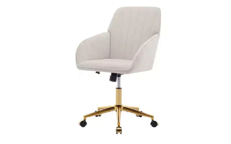 Chaise de bureau ergonomique de luxe, chaise de bureau à domicile en velours avec base en métal plaqué or, chaise pivotante réglable, chaise de coiffeuse