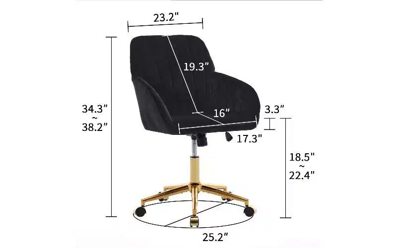 Chaise de bureau ergonomique de luxe, chaise de bureau à domicile en velours avec base en métal plaqué or, chaise pivotante réglable, chaise de coiffeuse