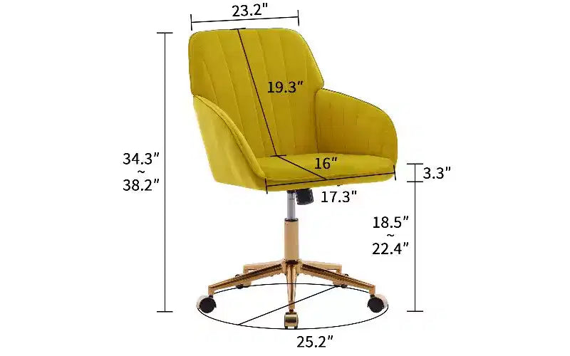 Chaise de bureau ergonomique de luxe, chaise de bureau à domicile en velours avec base en métal plaqué or, chaise pivotante réglable, chaise de coiffeuse