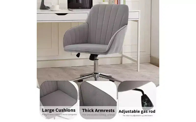Chaise de bureau ergonomique de luxe, chaise de bureau à domicile en velours avec base en métal plaqué or, chaise pivotante réglable, chaise de coiffeuse