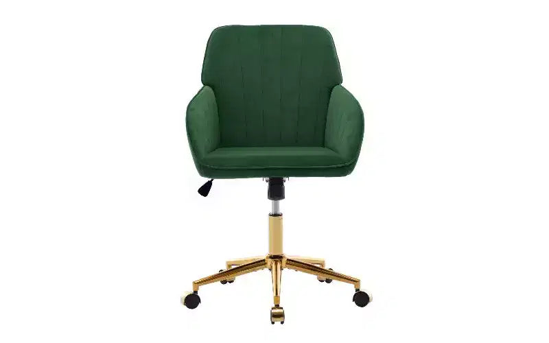 Chaise de bureau ergonomique de luxe, chaise de bureau à domicile en velours avec base en métal plaqué or, chaise pivotante réglable, chaise de coiffeuse