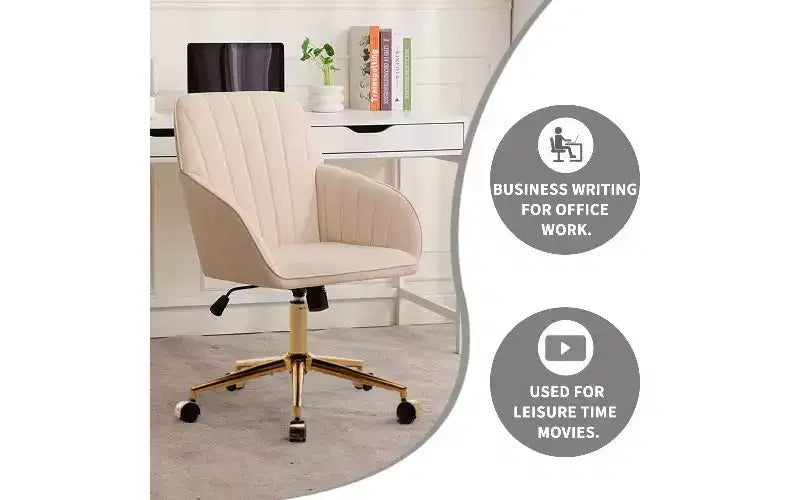 Chaise de bureau ergonomique de luxe, chaise de bureau à domicile en velours avec base en métal plaqué or, chaise pivotante réglable, chaise de coiffeuse