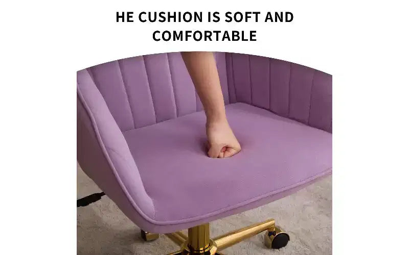 Chaise de bureau ergonomique de luxe, chaise de bureau à domicile en velours avec base en métal plaqué or, chaise pivotante réglable, chaise de coiffeuse