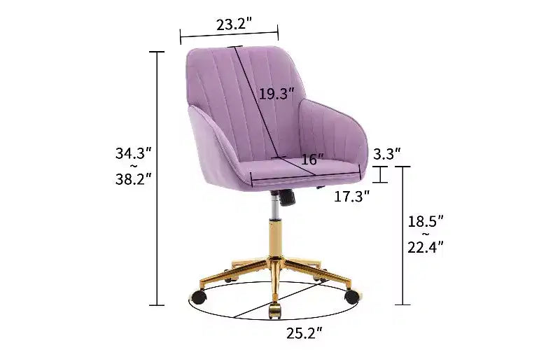 Chaise de bureau ergonomique de luxe, chaise de bureau à domicile en velours avec base en métal plaqué or, chaise pivotante réglable, chaise de coiffeuse