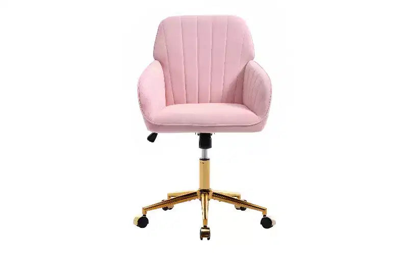 Chaise de bureau ergonomique de luxe, chaise de bureau à domicile en velours avec base en métal plaqué or, chaise pivotante réglable, chaise de coiffeuse