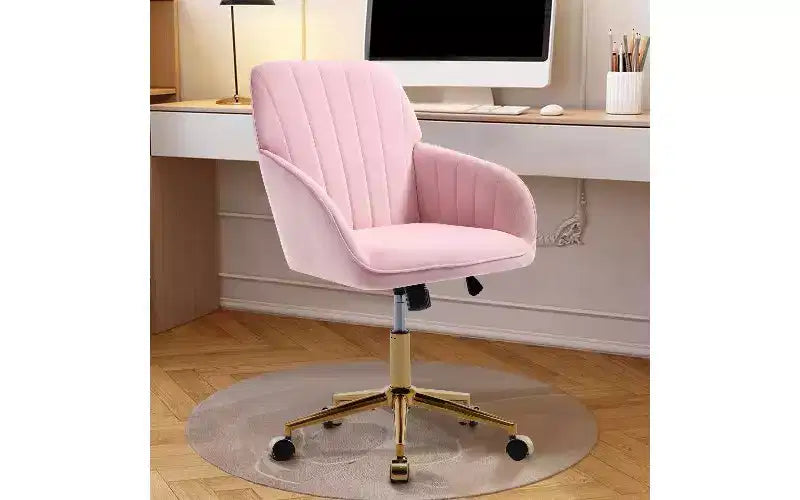 Chaise de bureau ergonomique de luxe, chaise de bureau à domicile en velours avec base en métal plaqué or, chaise pivotante réglable, chaise de coiffeuse