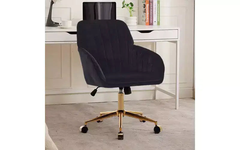 Chaise de bureau ergonomique de luxe, chaise de bureau à domicile en velours avec base en métal plaqué or, chaise pivotante réglable, chaise de coiffeuse