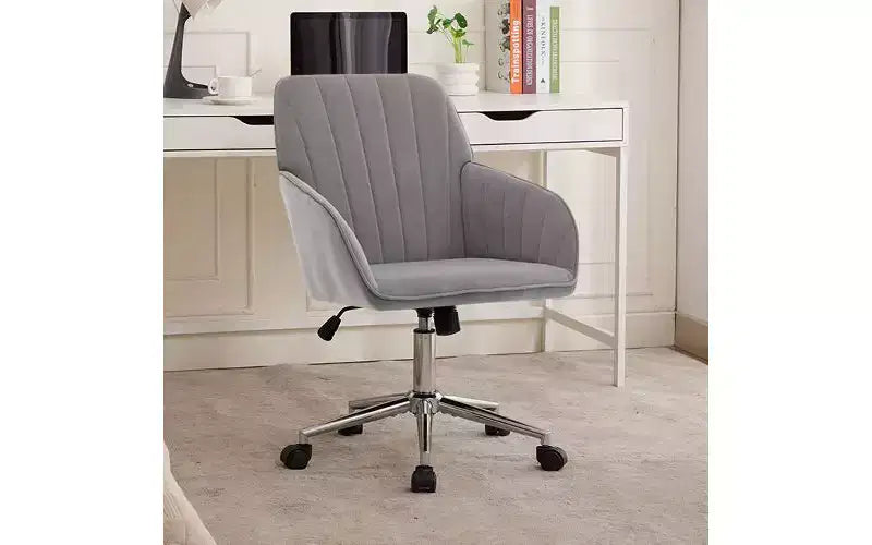 Chaise de bureau ergonomique de luxe, chaise de bureau à domicile en velours avec base en métal plaqué or, chaise pivotante réglable, chaise de coiffeuse