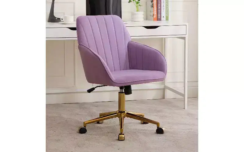 Chaise de bureau ergonomique de luxe, chaise de bureau à domicile en velours avec base en métal plaqué or, chaise pivotante réglable, chaise de coiffeuse