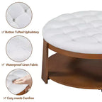 Table basse ottomane ronde, grande table basse rembourrée à 2 niveaux avec boutons touffetés et roulettes, repose-pieds ottoman en tissu imperméable pour salon