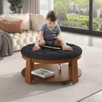 Table basse ottomane ronde, grande table basse rembourrée à 2 niveaux avec boutons touffetés et roulettes, repose-pieds ottoman en tissu imperméable pour salon