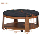 Table basse ottomane ronde, grande table basse rembourrée à 2 niveaux avec boutons touffetés et roulettes, repose-pieds ottoman en tissu imperméable pour salon
