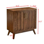Meuble de rangement d'appoint cannelé de style moderne du milieu du siècle de 32 po, petit buffet à 2 portes avec pieds en bois massif et poignées dorées
