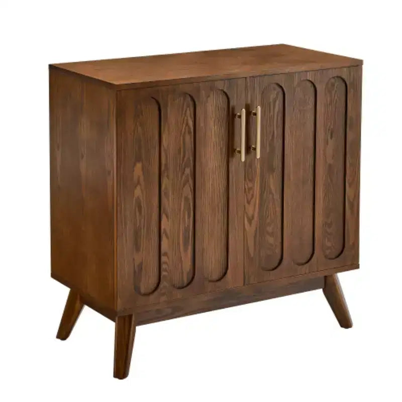 Meuble de rangement d'appoint cannelé de style moderne du milieu du siècle de 32 po, petit buffet à 2 portes avec pieds en bois massif et poignées dorées