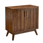 Meuble de rangement d'appoint cannelé de style moderne du milieu du siècle de 32 po, petit buffet à 2 portes avec pieds en bois massif et poignées dorées