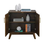 Meuble de rangement d'appoint cannelé de style moderne du milieu du siècle de 32 po, petit buffet à 2 portes avec pieds en bois massif et poignées dorées