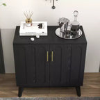 Meuble de rangement d'appoint cannelé de style moderne du milieu du siècle de 32 po, petit buffet à 2 portes avec pieds en bois massif et poignées dorées