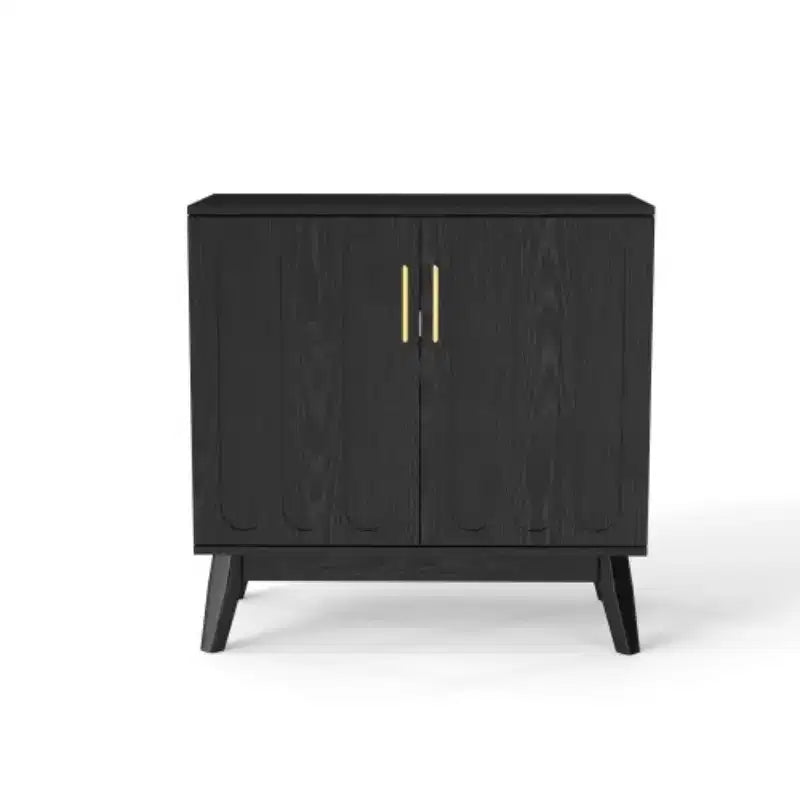 Meuble de rangement d'appoint cannelé de style moderne du milieu du siècle de 32 po, petit buffet à 2 portes avec pieds en bois massif et poignées dorées