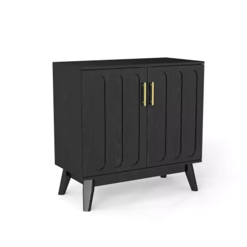 Meuble de rangement d'appoint cannelé de style moderne du milieu du siècle de 32 po, petit buffet à 2 portes avec pieds en bois massif et poignées dorées