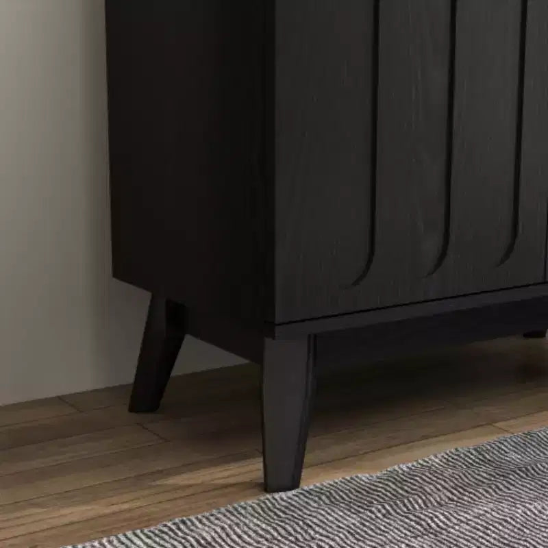 Meuble de rangement d'appoint cannelé de style moderne du milieu du siècle de 32 po, petit buffet à 2 portes avec pieds en bois massif et poignées dorées