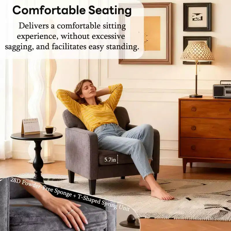 Fauteuil de lecture moderne avec accoudoirs et dossier, fauteuil confortable avec cadre en bois, fauteuil de salon pour salle d'attente, salle de réception