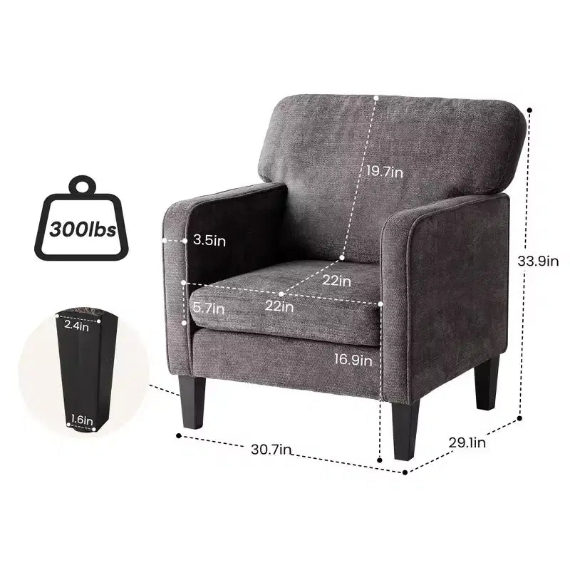 Fauteuil de lecture moderne avec accoudoirs et dossier, fauteuil confortable avec cadre en bois, fauteuil de salon pour salle d'attente, salle de réception