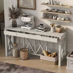 Console en bois d'acacia de 60 po avec 4 tiroirs, table d'entrée de ferme avec pieds en X, table console mince pour salon, cuisine, couloir