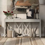 Console en bois d'acacia de 60 po avec 4 tiroirs, table d'entrée de ferme avec pieds en X, table console mince pour salon, cuisine, couloir