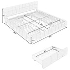 Lit capitonné King Size avec tête de lit Cadre de lit solide avec tiroir pour chambre à coucher Beige