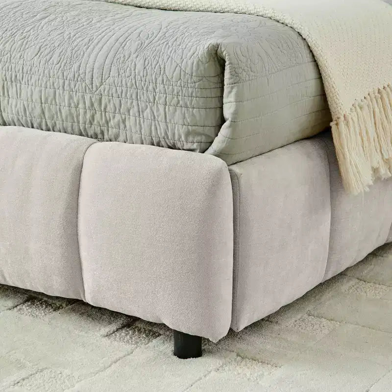 Lit capitonné King Size avec tête de lit Cadre de lit solide avec tiroir pour chambre à coucher Beige
