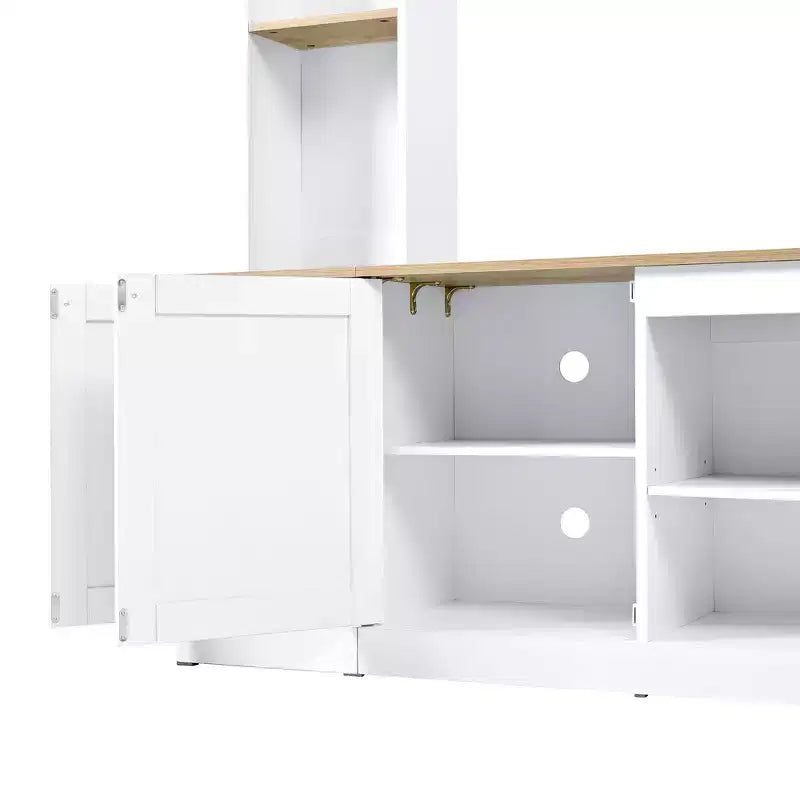 91 Meuble TV, Ensemble mural arqué de centre de divertissement, Meuble TV de style rustique avec bibliothèque, Finition grain de bois pour téléviseurs jusqu'à 70 pouces
