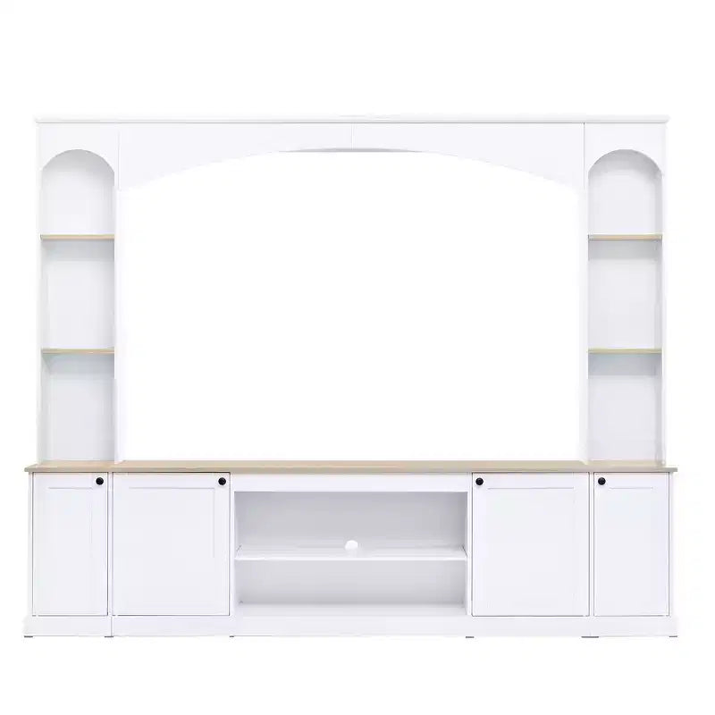 91 Meuble TV, Ensemble mural arqué de centre de divertissement, Meuble TV de style rustique avec bibliothèque, Finition grain de bois pour téléviseurs jusqu'à 70 pouces