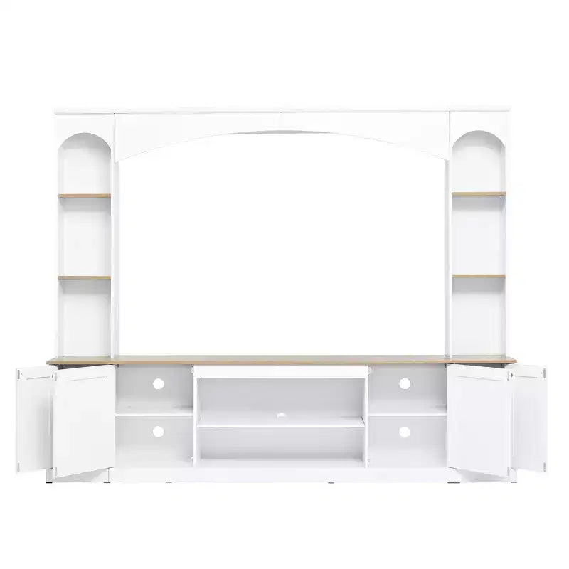91 Meuble TV, Ensemble mural arqué de centre de divertissement, Meuble TV de style rustique avec bibliothèque, Finition grain de bois pour téléviseurs jusqu'à 70 pouces