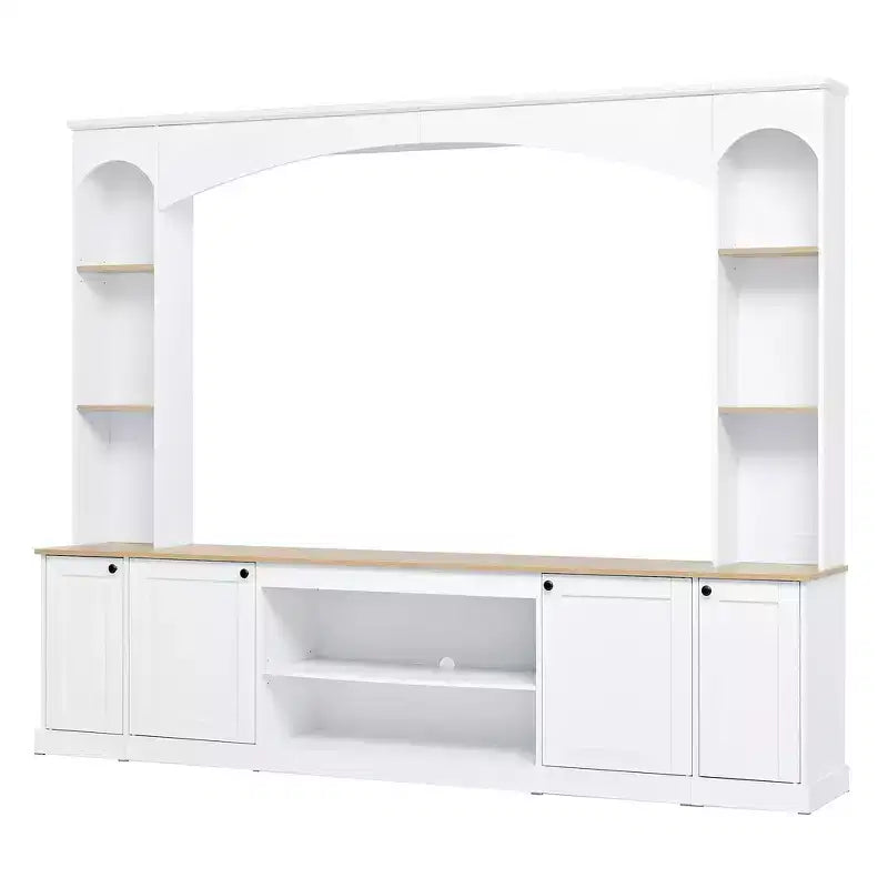 91 Meuble TV, Ensemble mural arqué de centre de divertissement, Meuble TV de style rustique avec bibliothèque, Finition grain de bois pour téléviseurs jusqu'à 70 pouces