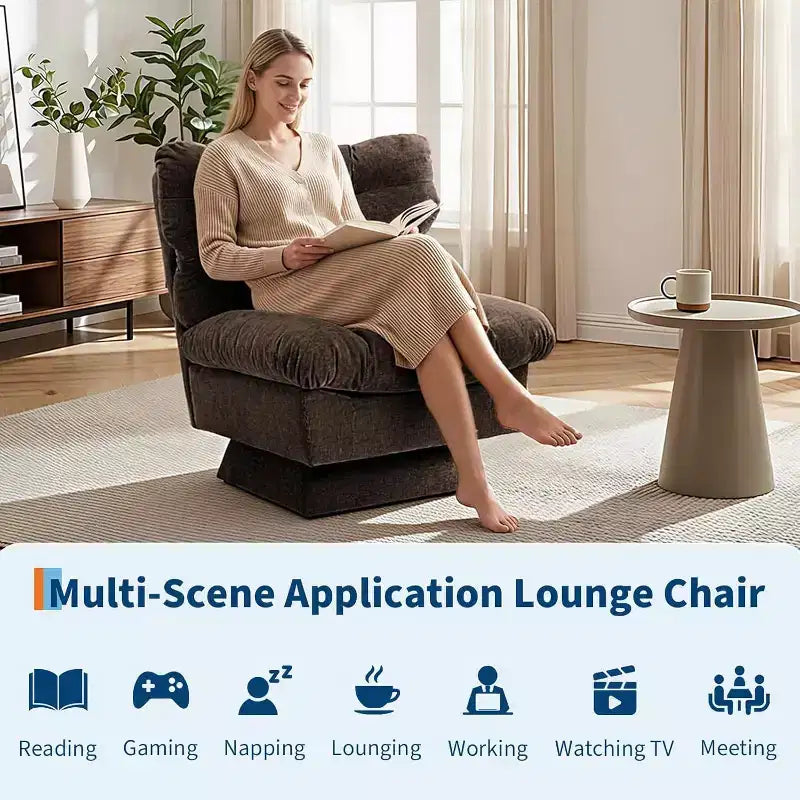 Fauteuil pivotant à 360° - Fauteuil de lecture moderne avec coussin épais et tissu chenille douillet | Fauteuil rembourré pour salon, chambre à coucher